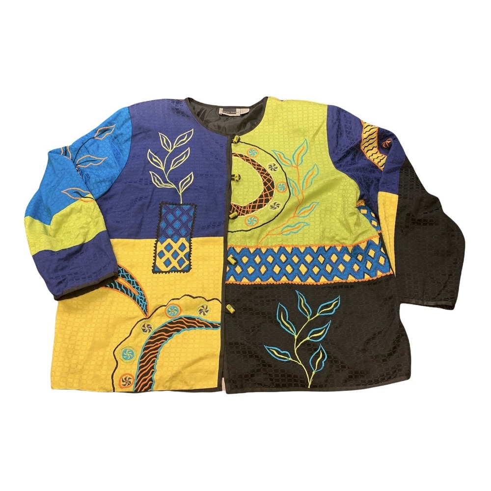 Vintage Maggie Barnes Patchwork Jacket Women's 3X Rainbow Color Block Plus Size